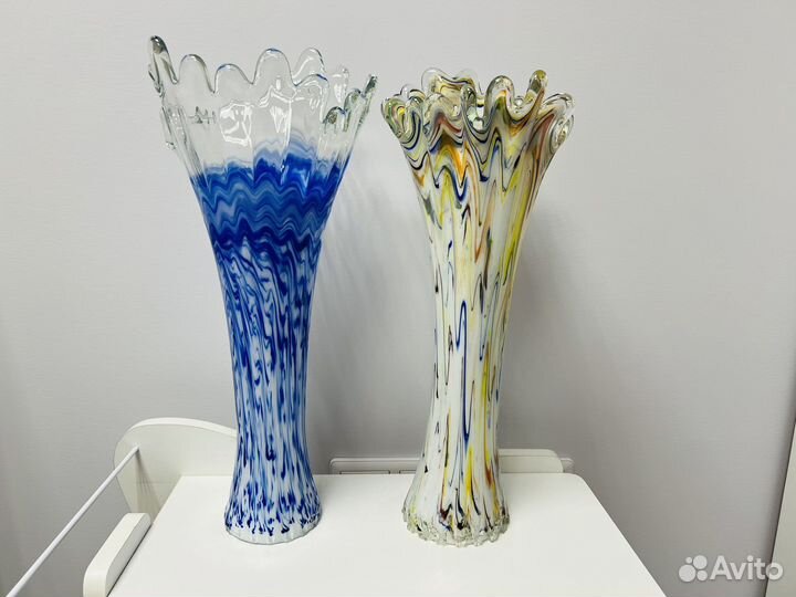 Ваза цветное гутное стекло СССР