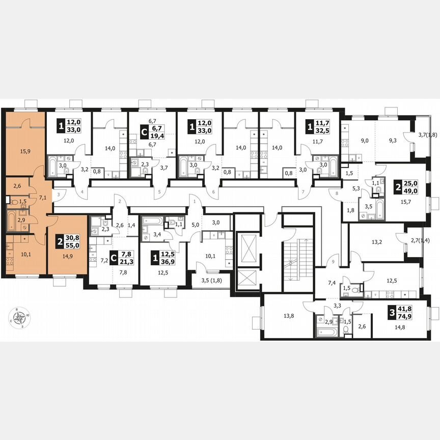 2-к. квартира, 55 м², 8/17 эт.