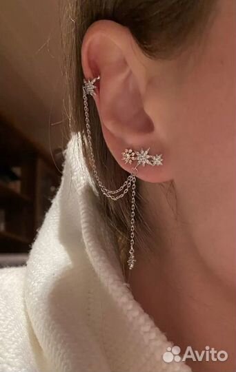 Серьги каффы серебро