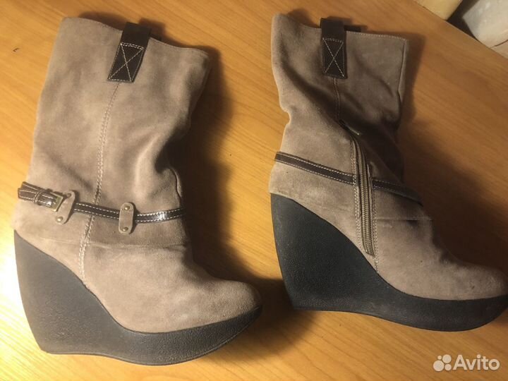 Сапоги замшевые на танкетке Elmonte демисезон