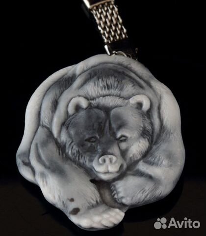 Брелок для ключей Медведь барельеф литьевой мрамор