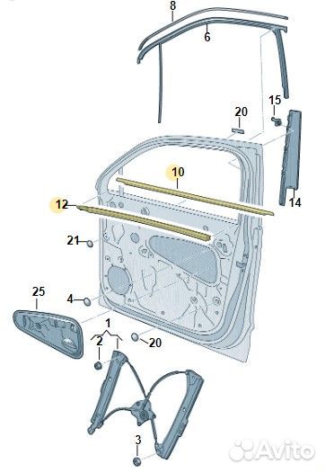 Бархотка / уплотнитель стекла двери передняя левая
