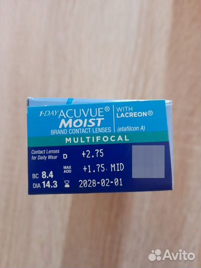 Линзы контактные acuvue moist 1 day +2.75