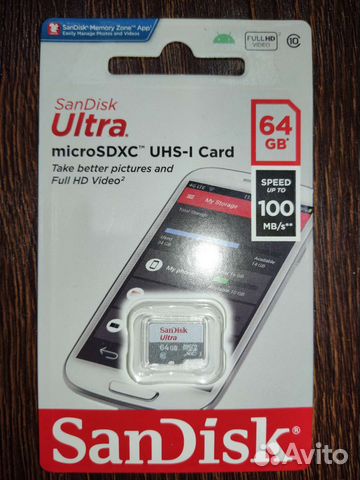 Карта памяти microsdxc UHS-I Sandisk Ultra 64 гб