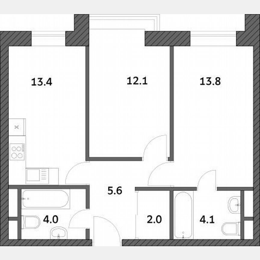 2-к. квартира, 54,9 м², 18/19 эт.