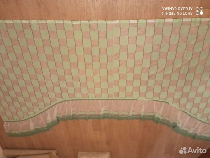 Штора занавеска тюль зеленая с воланом 2,9*1,65 м