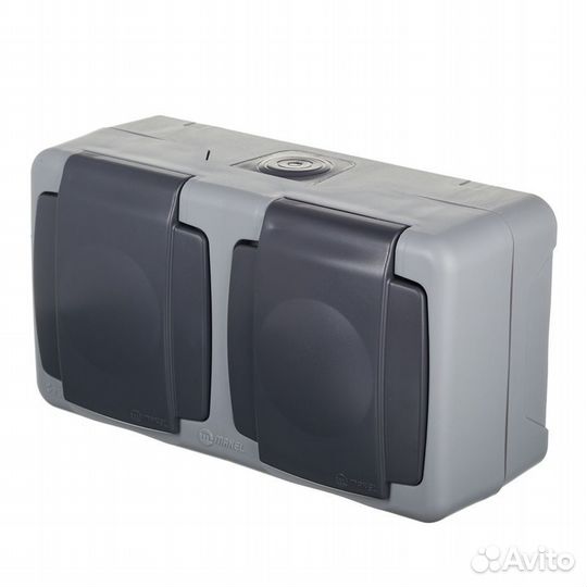 Розетка 36064201 двойная открытая установка серая