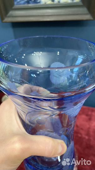 Ваза для цветов голубое стекло СССР