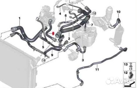 Патрубок системы охлаждения BMW 1' 2' 3' 4'