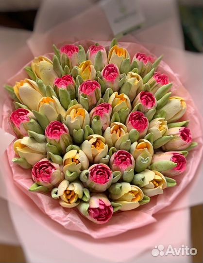 Букет из зефира, зефирный букет, тюльпаны зефирные