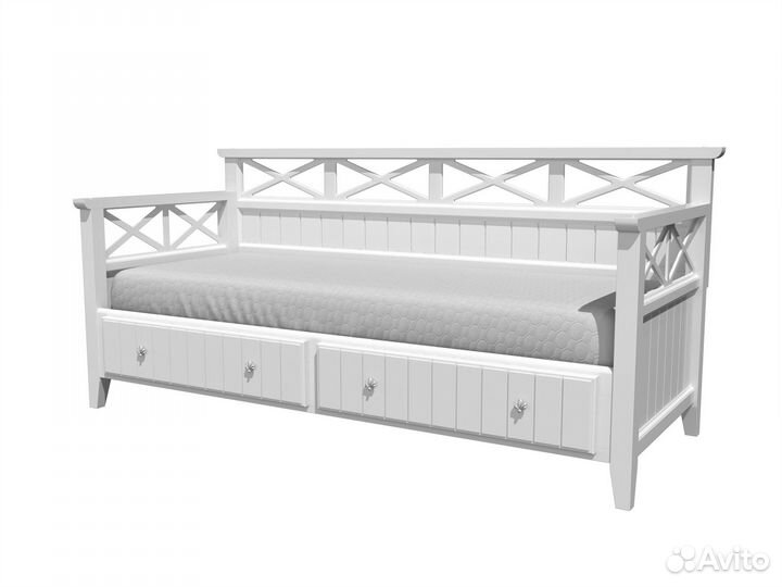 Белая кровать односпальная с ящиками в стиле IKEA