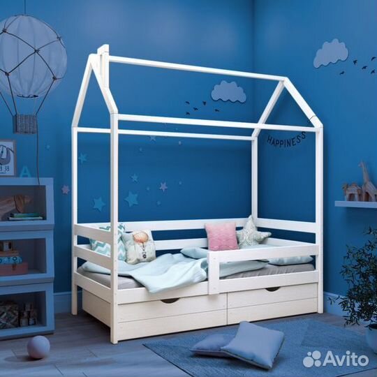 Кроватка высокий борт детская из массива домик
