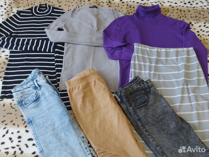 Вещи пакетом:Платье, джинсы 3шт, свитер 3шт, юбка