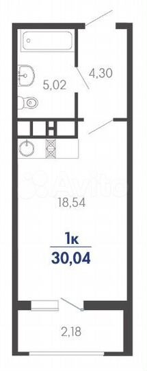 Квартира-студия, 30,1 м², 2/16 эт.