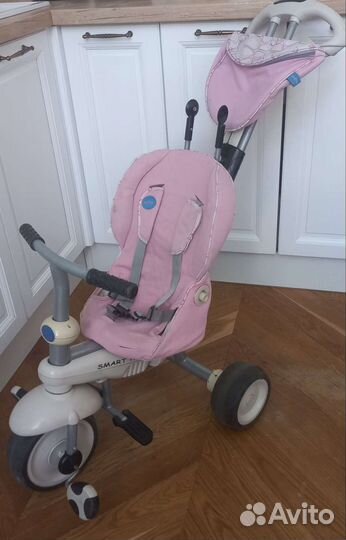 Трехколесный велосипед коляска с ручкой розовый