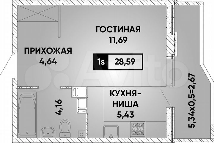 Квартира-студия, 28,3 м², 16/18 эт.