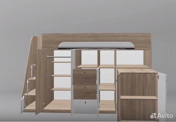 Кровать Чердак Со Столом и шкафом Белый/Салатовый