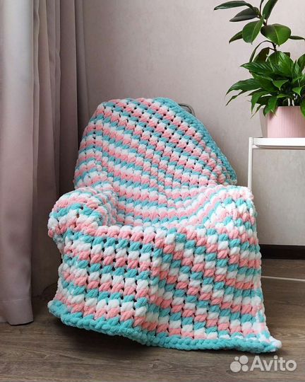 Вязаный плед детский плюшевый 80x110