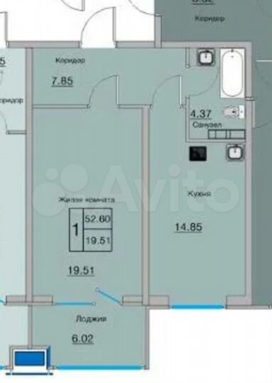 1-к. квартира, 52 м², 1/4 эт.