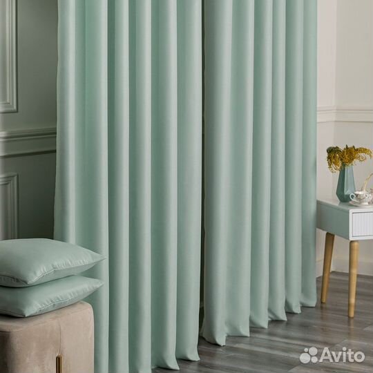 Шторы блэкаут Амадео пастельный зеленый пошив