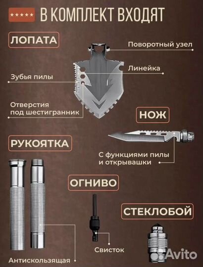 Туристическая лопата 11 в 1. Новая