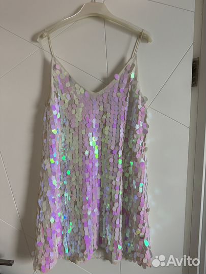 Платье-комбинация zara с пайетками белое розовое