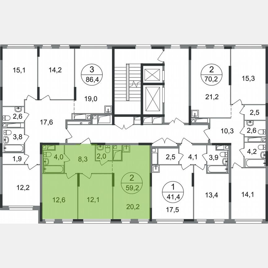 2-к. квартира, 59,2 м², 9/17 эт.