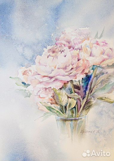 Постер картина акварель Пионы