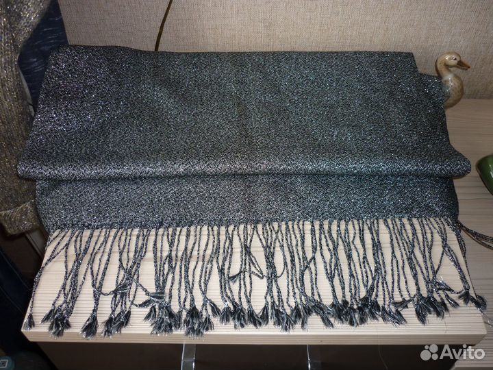 Палантин черный шерсть люрекс Италия