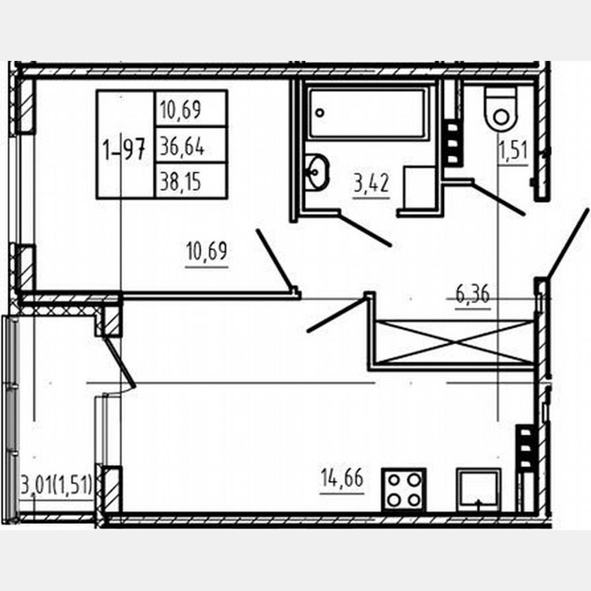 1-к. квартира, 36,7 м², 4/4 эт.