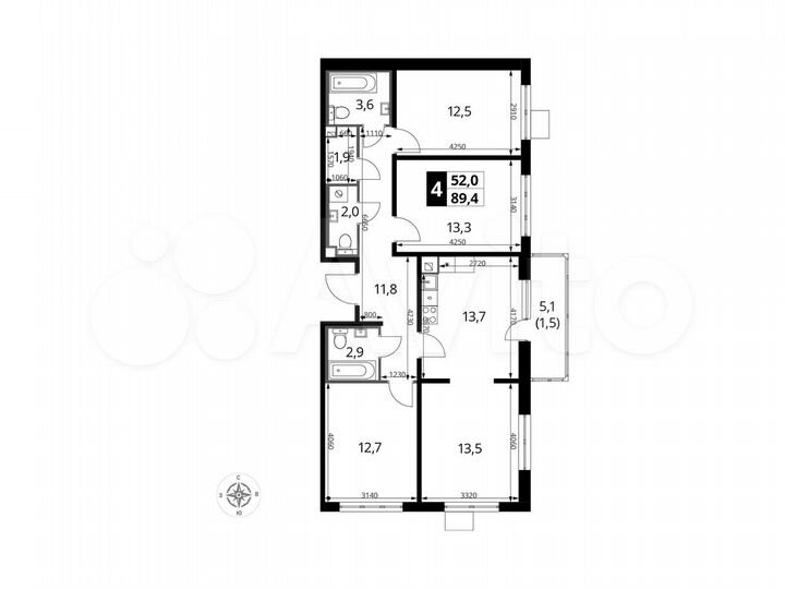 5-к. квартира, 89,4 м², 2/15 эт.