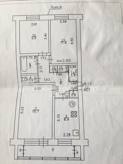 3-к. квартира, 62 м², 1/2 эт.