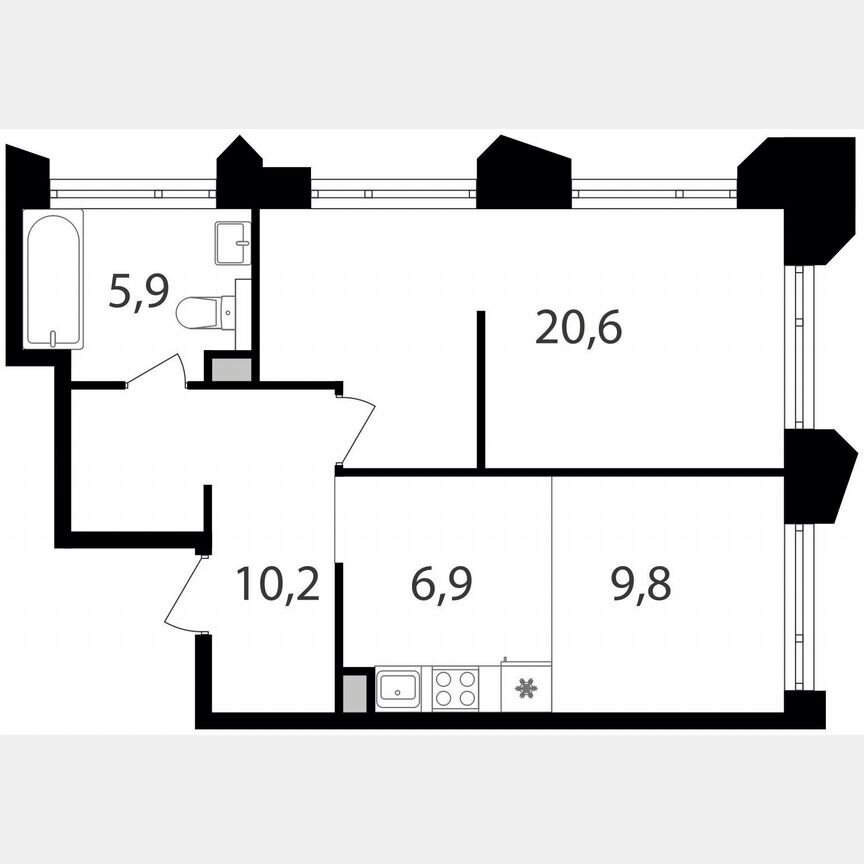 1-к. квартира, 53,4 м², 8/19 эт.