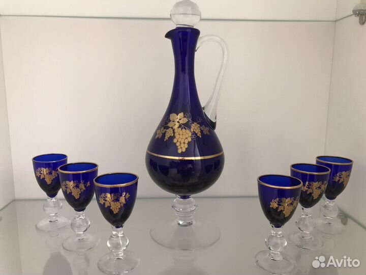 Набор графин с рюмками богемия cobalt