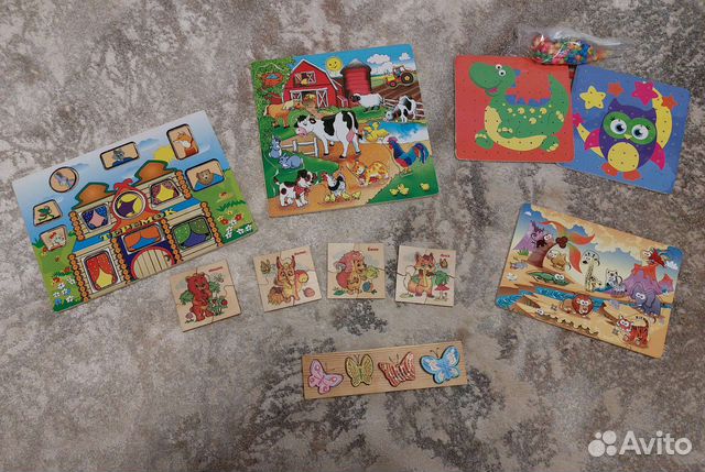 Деревянные пазлы, вкладыши, мозаика