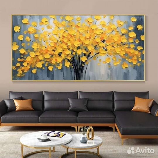 Текстурная картина маслом Жёлтое дерево Объёмная