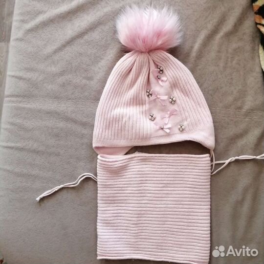 Шапка и снуд для девочки зима