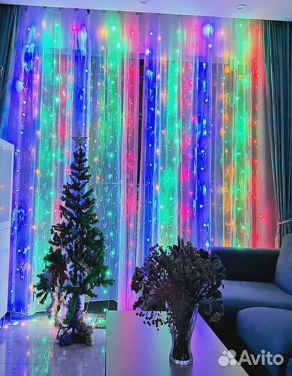 Гирлянда уличная, светодиодная бахрома, занавес, д
