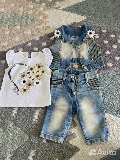 Джинсовый костюм с футболкой для девочки