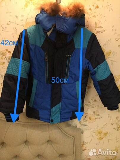 Куртка зима с капюшоном и натуральным мехом на 5-7