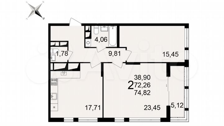 2-к. квартира, 77 м², 4/25 эт.