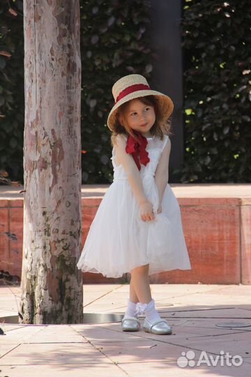 Шляпа детская колокольчик из соломы White and Blue