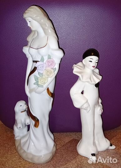 Статуэтки Пьеро и Дама с собачкой фарфор винтаж