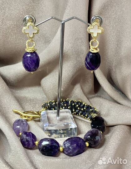 Серьги из натурального аметиста