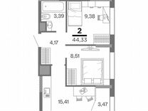 2-к. квартира, 42,6 м², 2/25 эт.