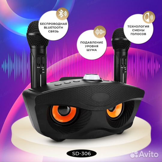 Семейная караоке система на два микрофона, черный