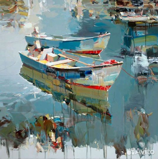 Море Картина Лодки маслом интерьер морской пейзаж