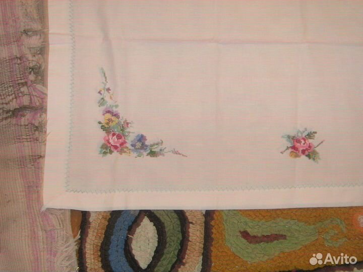 Скатерть льняная винтаж вышивка люкс 130x120