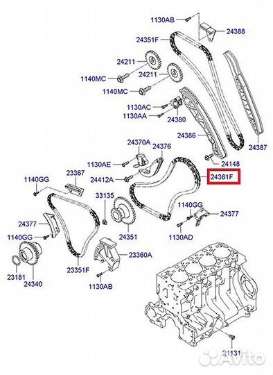 Комплект цепей грм D4CB sorento porter starex