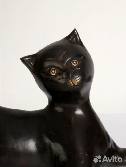 Кошка латунная большая статуя декор интерьер кот
